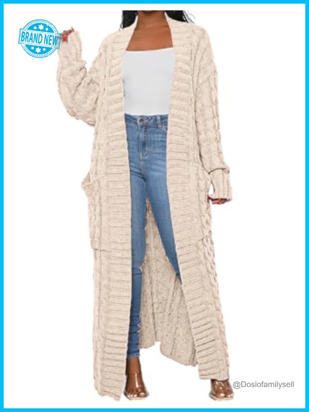 Womens Cable Knit Chunky Cardigan with Pockets Long Maxi Sweater